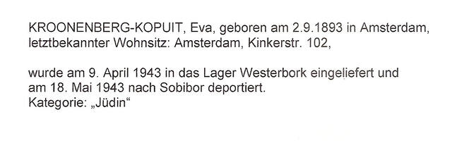 Aanvullende informatie van International Tracing Service (ITS) dd 6-08-2012 over Eva Kopuit geboren 02-09-1893