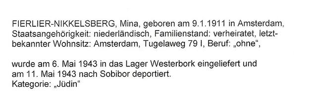 Aanvullende informatie van International Tracing Service (ITS) dd 8-08-2012 over Mina Fierlier-Nikkelsberg geboren 09-01-1911