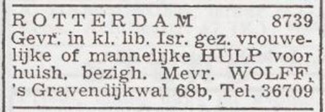 Advertentie 'personeel gevraagd' van Odile Wolff-Simon
