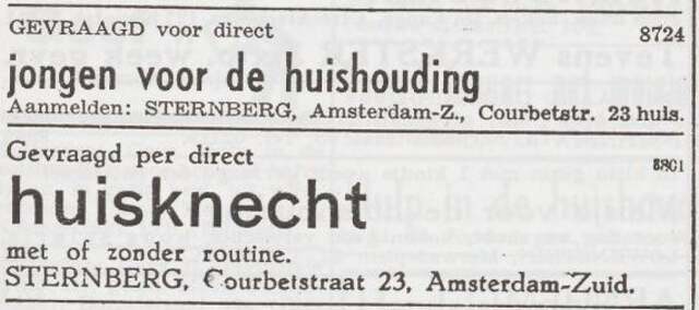Advertenties 'personeel gevraagd' van het gezin Otto Sternberg