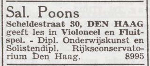 Advertentie van musicus Salomon Poons