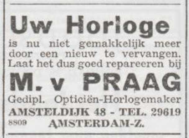 Advertentie van opticien Maurits van Praag