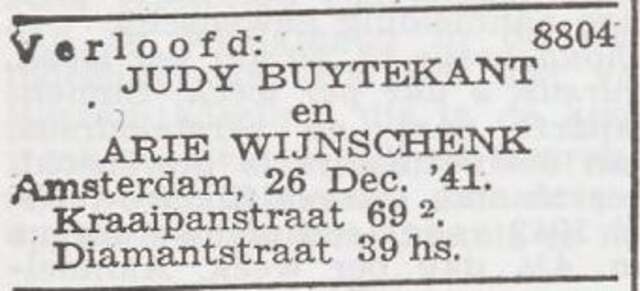 Aankondiging van de verloving van Judith Buijtekant en Aron Wijnschenk