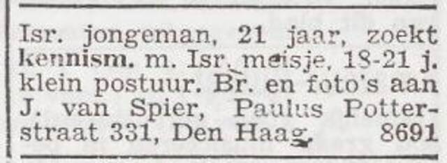 Advertentie 'kennismaking' van Joseph van Spier