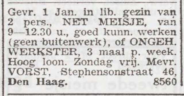 Advertentie 'personeel gevraagd' van Tekla Vorst-Löbschen