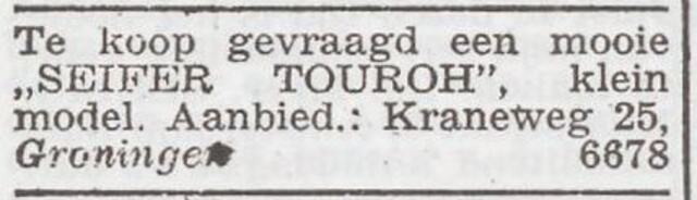 Advertentie 'te koop gevraagd' van het gezin Jacob Vissel