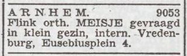 Advertentie 'personeel gevraagd' van het gezin Joël Vredenburg