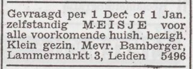 Advertentie 'personeel gevraagd' van Sophia Bamberger-Rosenbaum