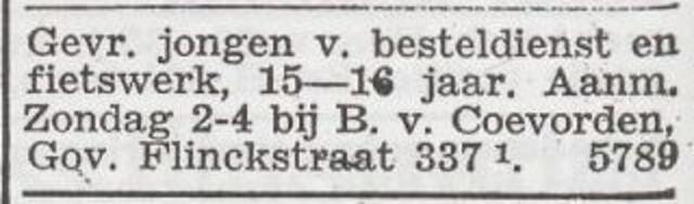 Advertentie van Barend van Coevorden