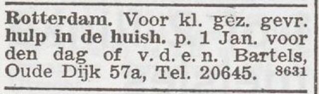 Advertentie 'personeel gevraagd' van het gezin Lion Bartels