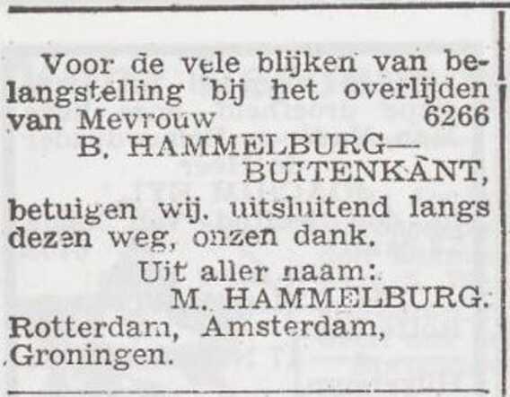 Dankbetuiging van de familie Hammelburg