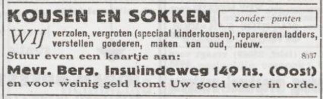 Advertentie van het gezin Samuel Jacob en Mietje Berg