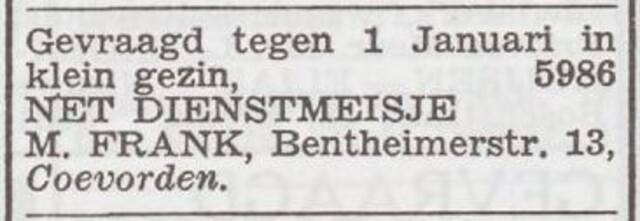 Advertentie 'personeel gevraagd' van Marcus Frank