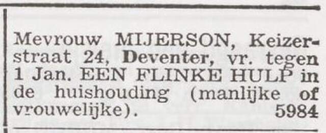 Advertentie 'personeel gevraagd' van Berendina Mijerson-Zwartz