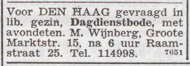 Advertentie 'personeel gevraagd' van Maurits Wijnberg
