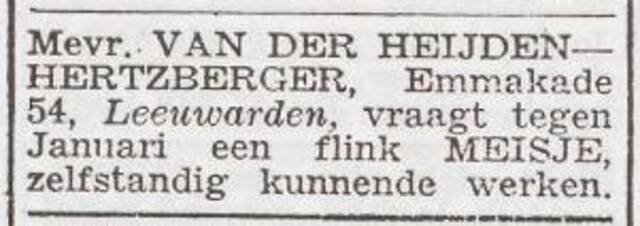 Advertentie 'personeel gevraagd' van Frederika van der Heijden-Hertzberger