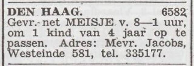Advertentie 'personeel gevraagd' van Henriette Jacobs-Dormits