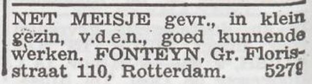 Advertentie 'personeel gevraagd' van het gezin Simon Fonteijn