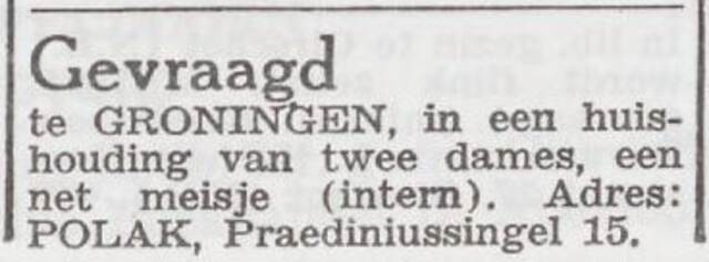 Advertentie 'personeel gevraagd' van Helena Polak-van der Wijk