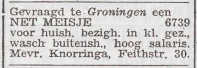 Advertentie 'personeel gevraagd' van Betje Knorringa-Druijf