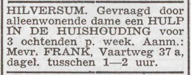 Advertentie 'personeel gevraagd' van Betsij Marie Frank
