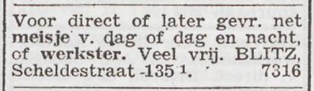 Advertentie 'personeel gevraagd' van het gezin Hartog Blitz