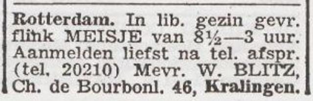 Advertentie  personeel gevraagd' van Elizabeth Blitz-van den Berg