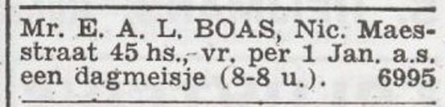 Advertentie 'personeel gevraagd' van Eduard Boas
