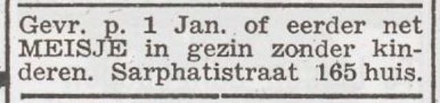 Advertentie 'personeel gevraagd' van het echtpaar Hermanus en Grietje Boas
