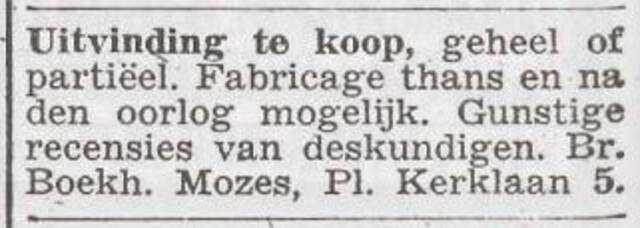 Advertentie 'te koop aangeboden' van boekhandel Eliazer Mozes