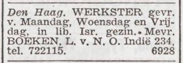 Advertentie 'personeel gevraagd' van Bertha Boeken-Brandel