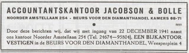 Advertentie van Izak Jacobson en Max Bolle