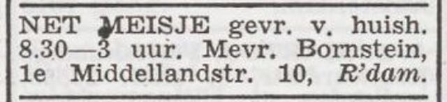 Advertentie 'personeel gevraagd' van Pesse Bornsztajn-Lermer