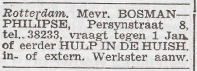Advertentie 'personeel gevraagd' van Henriette Bosman-Philipse