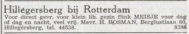 Advertentie 'personeel gevraagd' van Leentje Bosman-de Winter