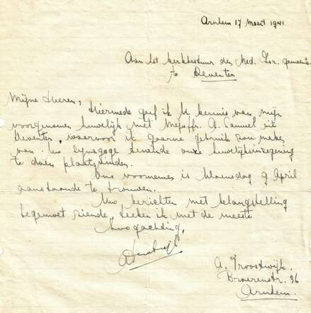 Brief Abraham Troostwijk 17-3-1941 aankondiging huwelijk