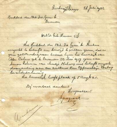 Brief 28 juli 1942 aan kerkbestuur Deventer over huwelijk Abraham Cohen met Johanna Pachrach