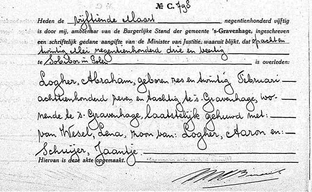 Akte van inschrijving overlijden Abraham Logher