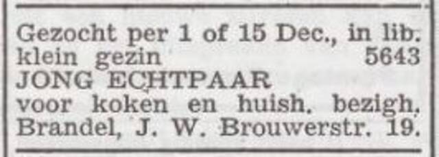 Advertentie 'personeel gevraagd' van het gezin David Brandel