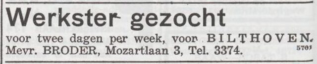 Advertentie 'personeel gevraagd' van Elsa Broder-Sternreich