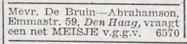 Advertentie 'personeel gevraagd' van Sophia de Bruin-Abrahamson