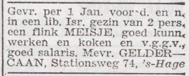 Advertentie 'personeel gevraagd' van Adelheide Gelder-Caan