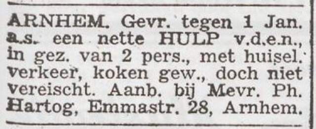 Advertentie 'personeel gevraagd' van Francisca Hartog-Hartog