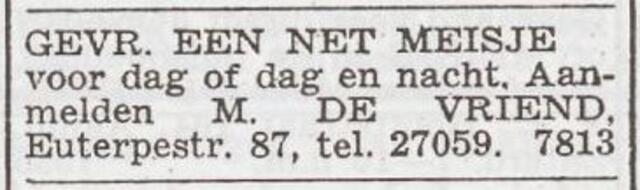 Advertentie 'personeel gevraagd' van Maurits en Rachel de Vriend
