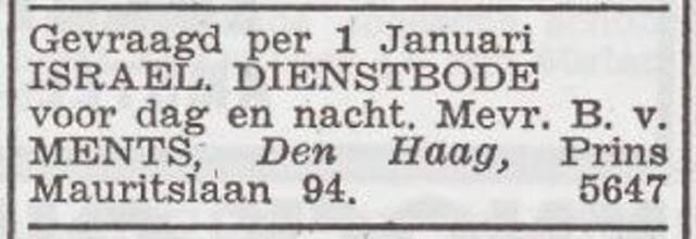 Advertentie 'personeel gevraagd' van Petronella van Ments-Hamburger