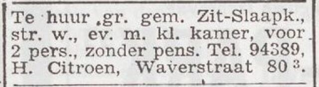 Advertentie 'te huur aangeboden' van Henri Citroen