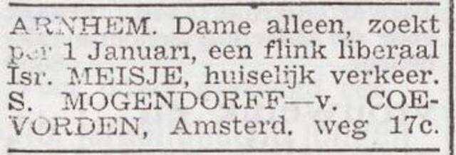 Advertentie 'personeel gevraagd' van Sophia Mogendorff-van Coevorden