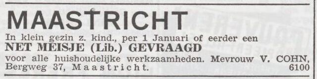 Advertentie 'personeel gevraagd' van het gezin Cohn