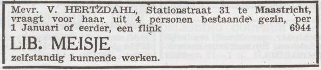 Advertentie 'personeel gevraagd' van het gezin Salomon Victor Hertzdahl