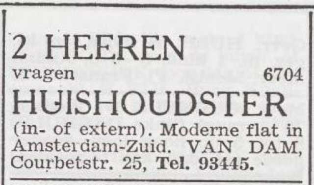Advertentie 'personeel gevraagd' van vader en zoon van Dam